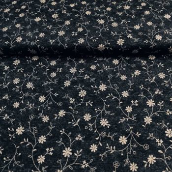 Tela de algodón japonesa color azul marino con estampado floral para patchwork y costura