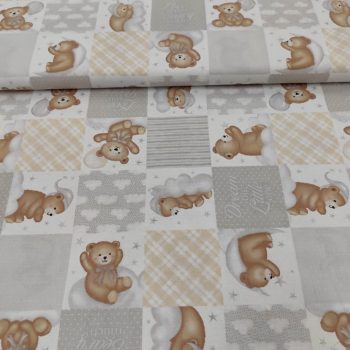 Tela infantil sleepy teddy** de algodón 100% con estampado de ositos para proyectos de bebé
