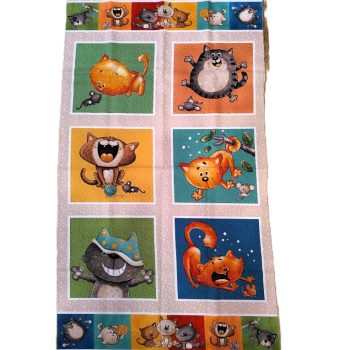 Panel Patchwork Gatos Colección Cat Hair Don't Care de algodón 100% con escenas de gatos y frases divertidas