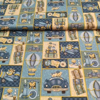 Tela de algodón infantil Traveling Teddies con estampado de ositos viajeros referencia 241974