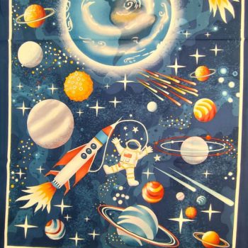 Panel de tela de algodón con ilustración de astronauta en el espacio para proyectos de patchwork y costura