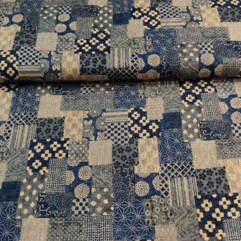 Tela japonesa tramada Kofu cuadriculada azul claro de algodón para patchwork y costura