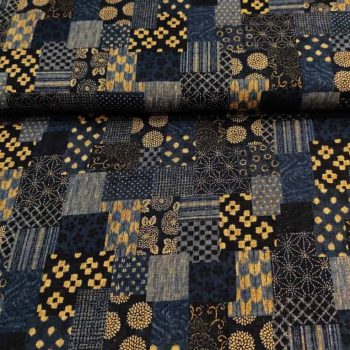 Tela japonesa tramada Kofu cuadriculada azul oscuro de algodón para patchwork y costura