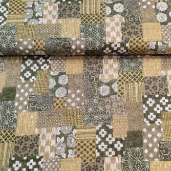 Tela japonesa tramada cuadricula patch verde de algodón para patchwork y costura